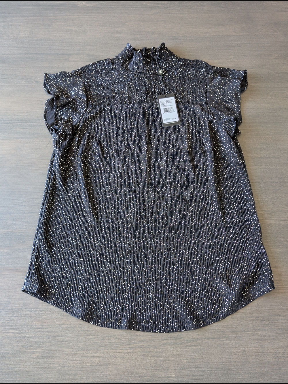 Adrianna Papell Metallic Silver Polka Dot Dress Top